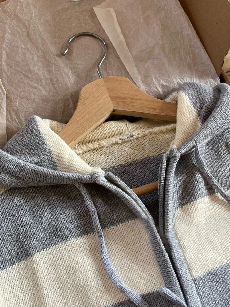 Striped Knitted Cropped Sweater Cardigan Women Autumn Long Sleeve Hooded Zipper Short Streetwear Knitwear Sweaters Y2K Crop Tops 250225