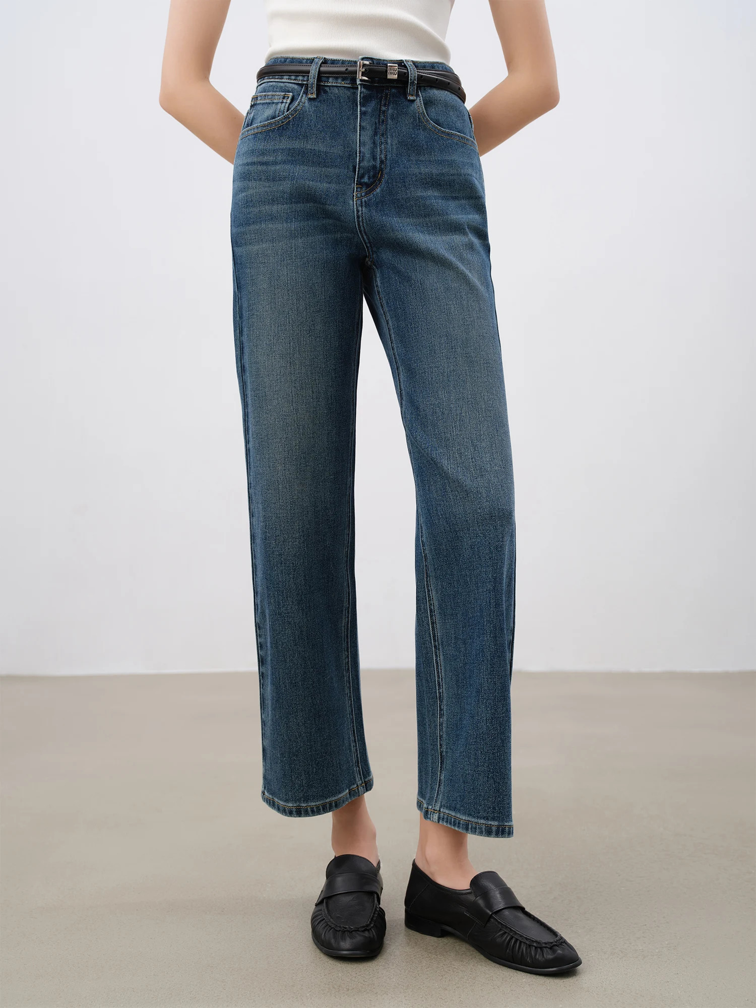 ZIQIAO Petite Size Women Spring Jeans Cotton Elastic Female Retro Denim Blue Cropped Jean Casual Pants 25ZQ91117 250226