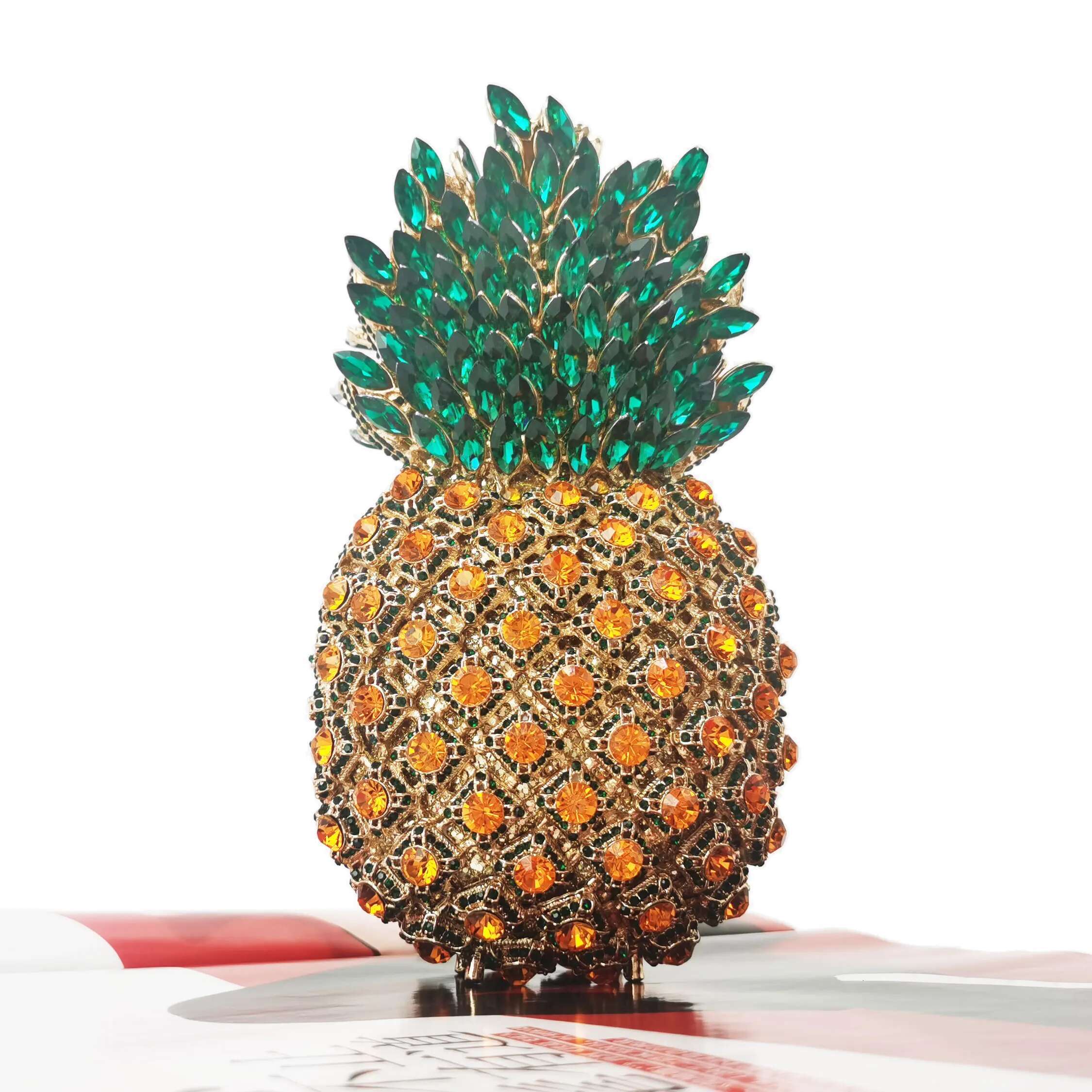 KHNMEET Crystal Green Pineapple Evening Ladies Party Purse Chain Clutch Bags Female Dia Handbags SM37