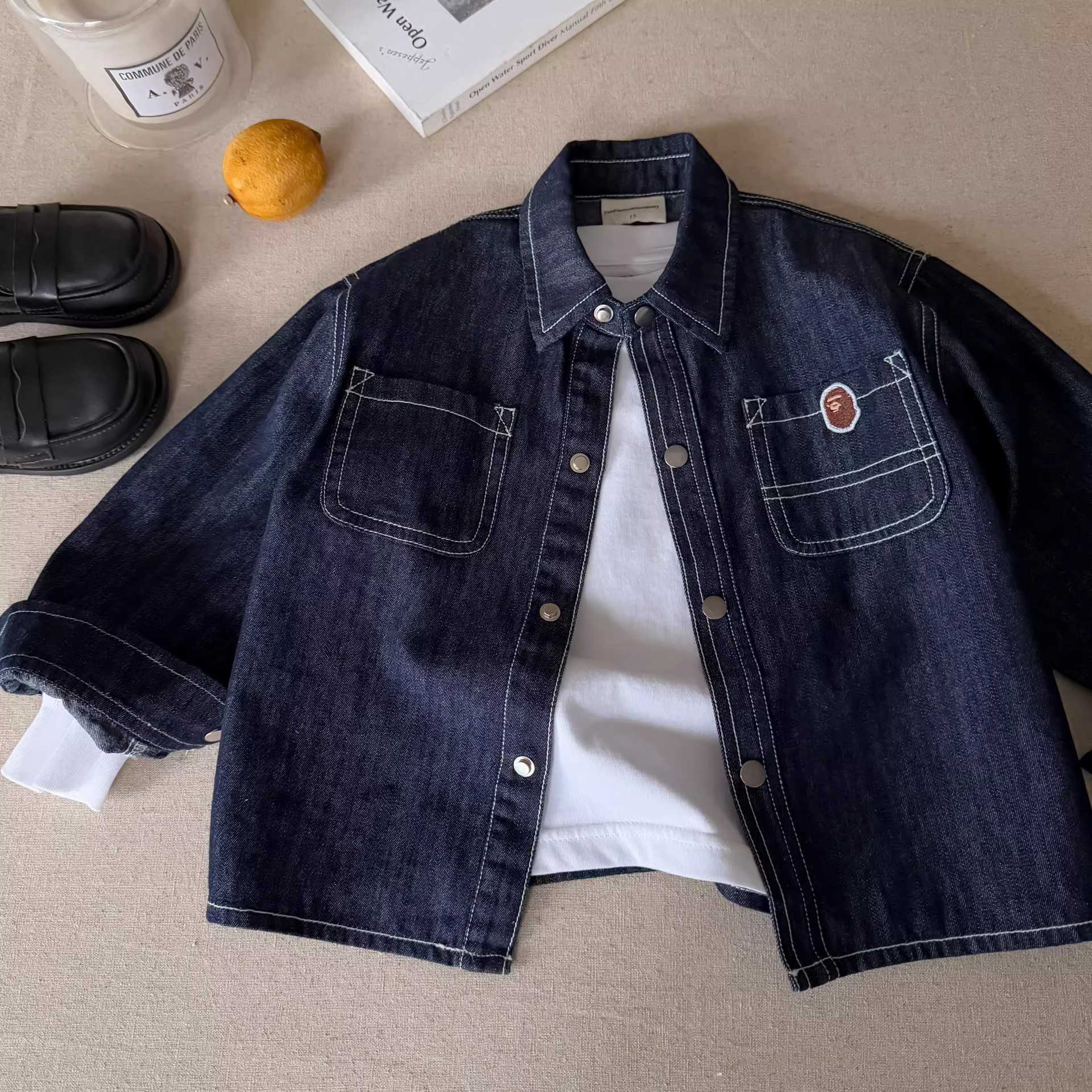 Jackets Denim Shirt 2025 Spring and Autumn New Style for Boys and Girls Trendy Brand Jacket Bright Thread Baby Solid Color Shirt Womens EleganceY25022
