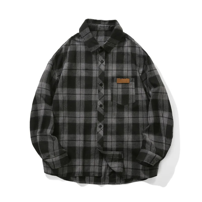 Autumn Long Sleeved Shirt Men Retro Casual Shirt Men Streetwear Korean Loose Plaid Shirt Mens Vintage Shirts Large Size 5XL 250224