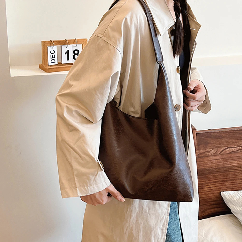 Ship from US PU Soft Leather Tote Bag Large Capacity Women Big Shoulder Female Simple Underarm Hasp Closure Casual Commuting 250227FBB
