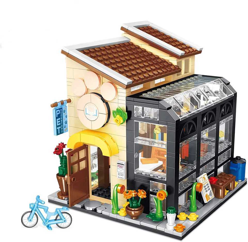 Creative Bouquet Store House Bookstore Model Building Block City Landscape Summer Tent Coffee Shop Girl Toy Children Cute Gift Y250227