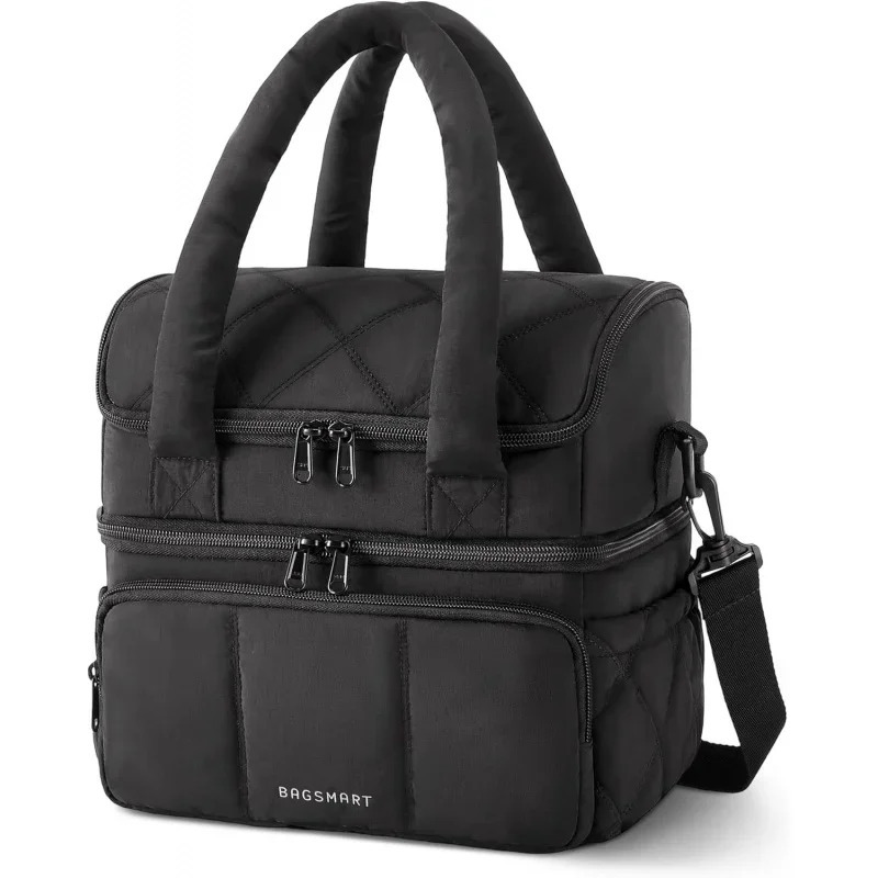 Ship from US Lunch Bag Women Double Deck Insulated Box Quilted Puffer Tote Leakproof Durable Reusable Large Cooler F 250227FBB