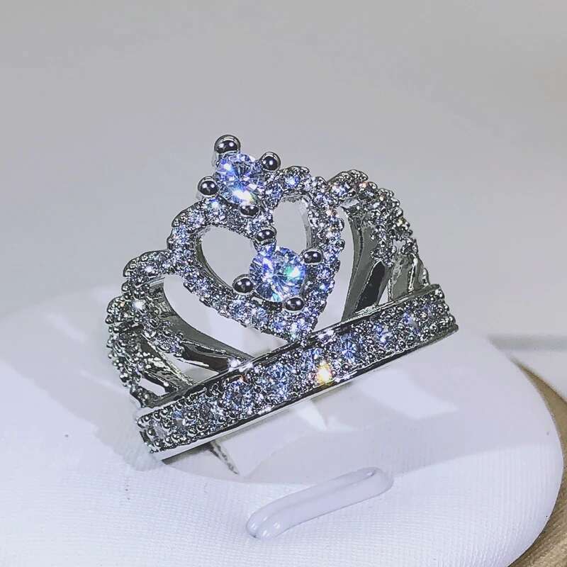 sier Fancy Crown Women Ring Best Anniversary Girl Gift Elegant Female Dance Party Trendy Jewelry Rings Wholesale