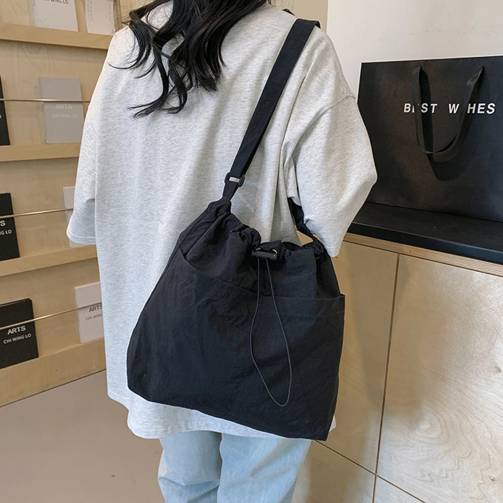 Ship from US Fashion Nylon Drawstring Bucket Bag Travel Casual Shoulder Basic Sport Style Large Commuting 250227FBB