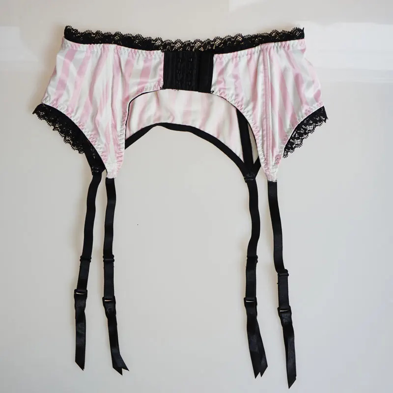Pink Strip Lace Satin Fishbone Metal Buckles WomenFemaleLady Sexy Garter Belts for stockings Bow Suspender Belt GA1124 250227