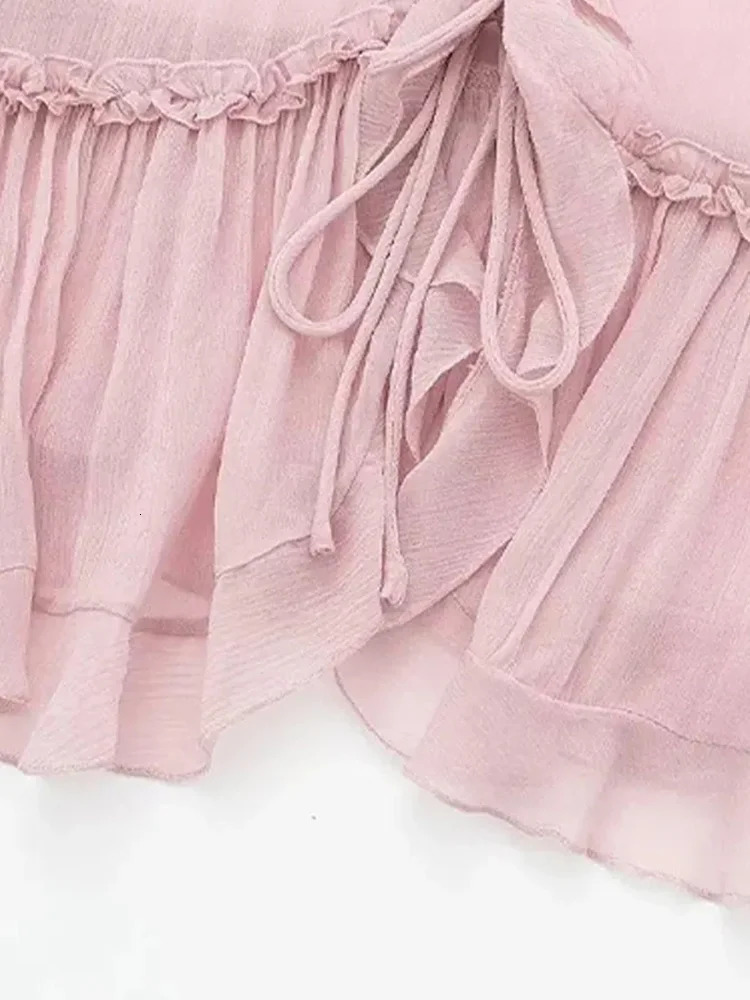 ASDS Women Fashion With Ruffled Front Tied Semi-sheer Tank Tops Sexy Backless Thin Straps Female Camis Mujer 250226