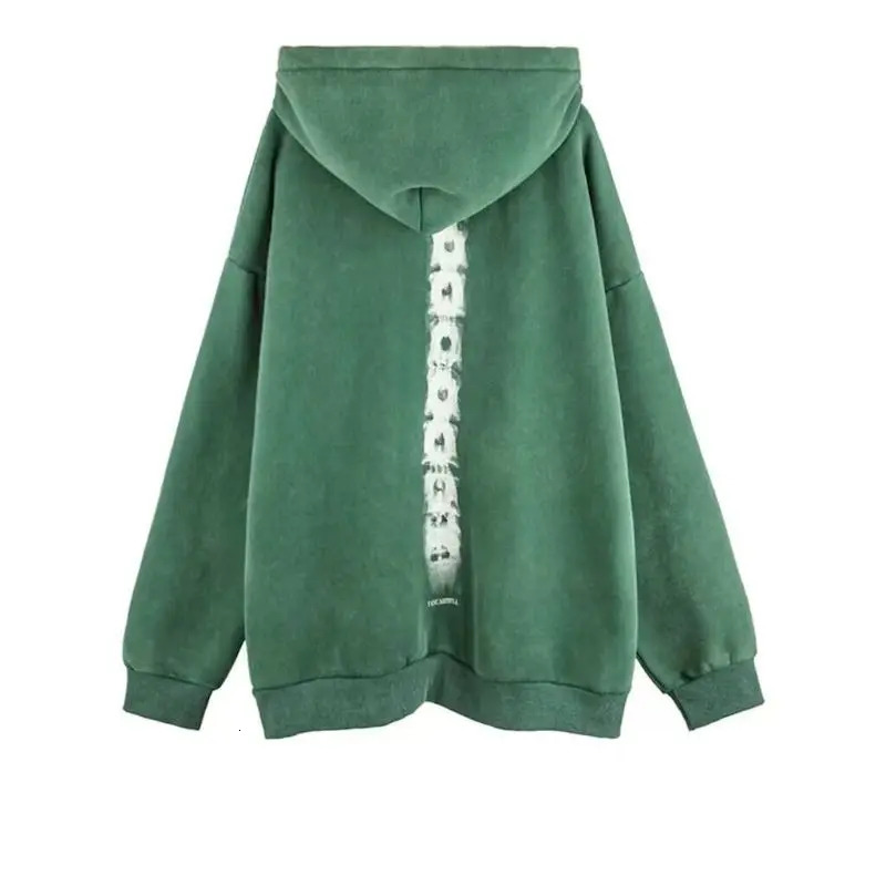 Super Dalian Hoodie Womens Washed Old Skeleton Printed Mens Retro Zipper Open Collar Y2k Clothing 250226