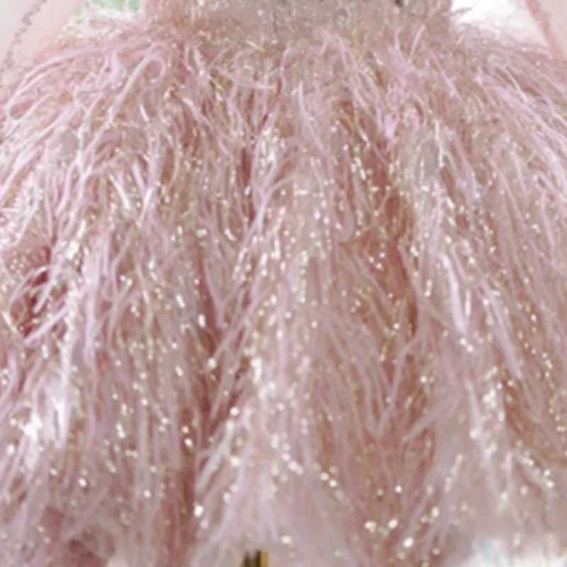 Girl's Dresses Fashionable baby girl princess sequined feather dress with fluffy sleeves childrens pearl Visconti party baby clothing 2-14Y Y2502