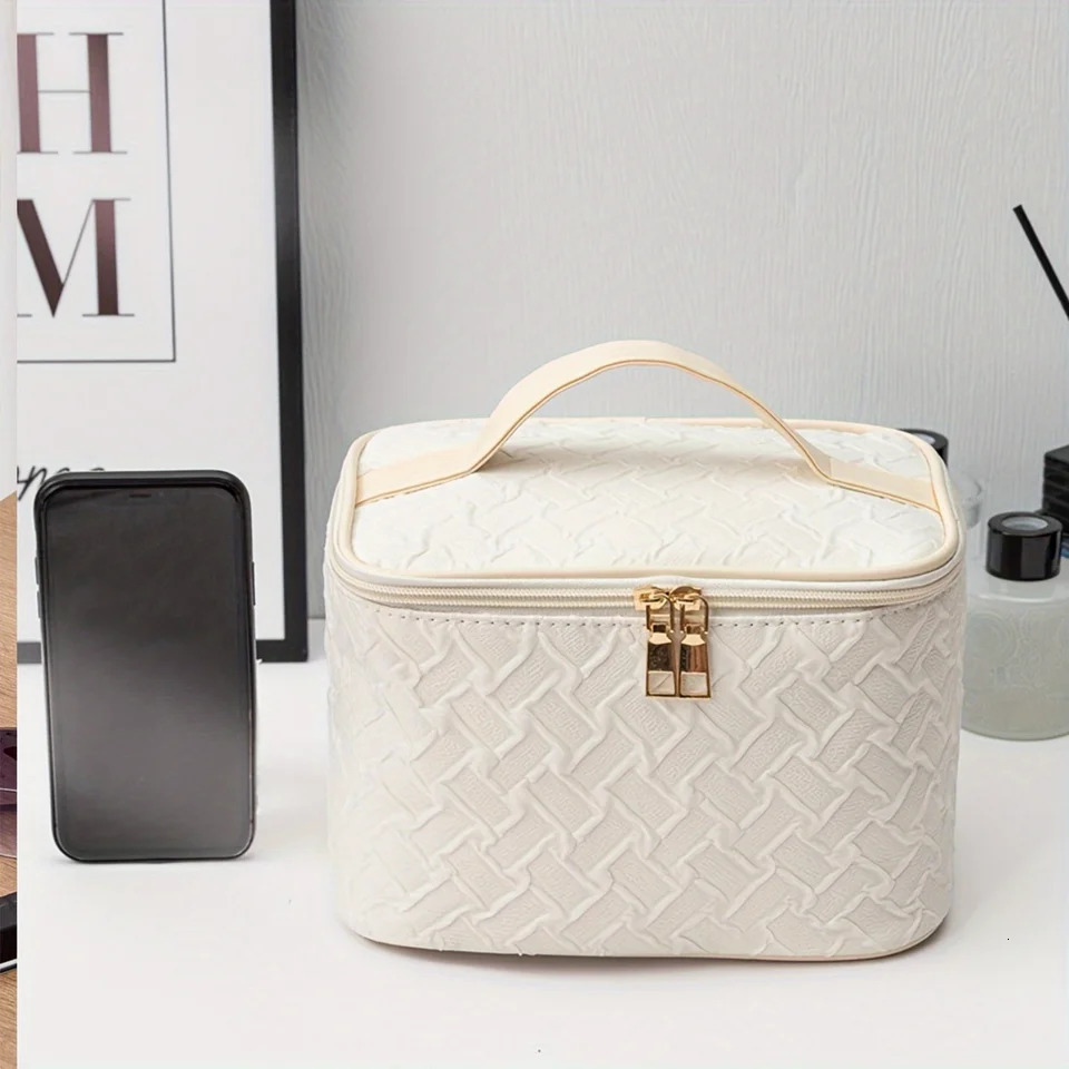 Ship from US White premium large capacity portable travel makeup bag multifunctional organizer corrosionresistant handheld square B 250227FBB