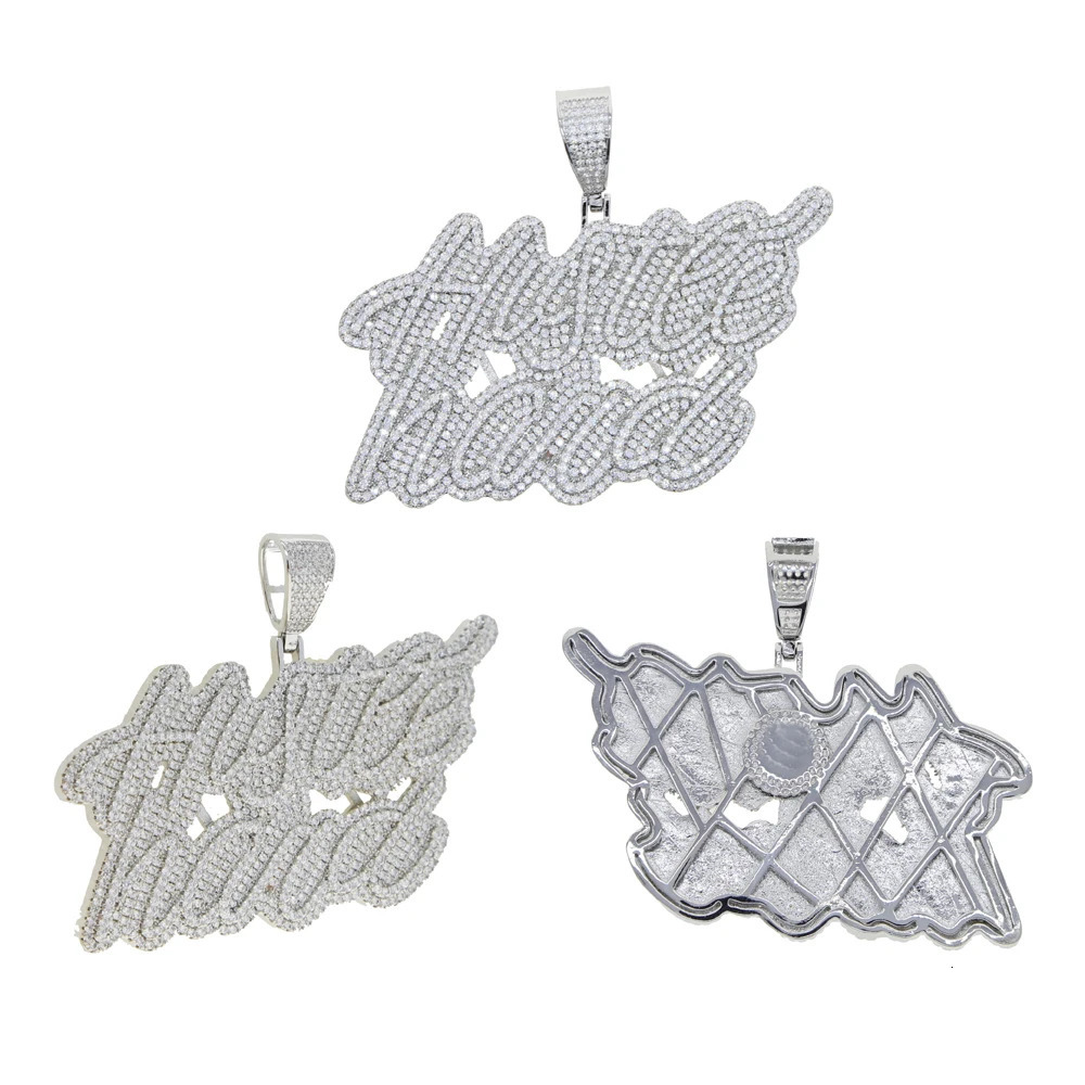 Hip Hop 5A Cubic Zircon Iced Out Hustle Hard Letters Pendants Necklaces CZ Letter Charm For Men Women Jewelry 250227