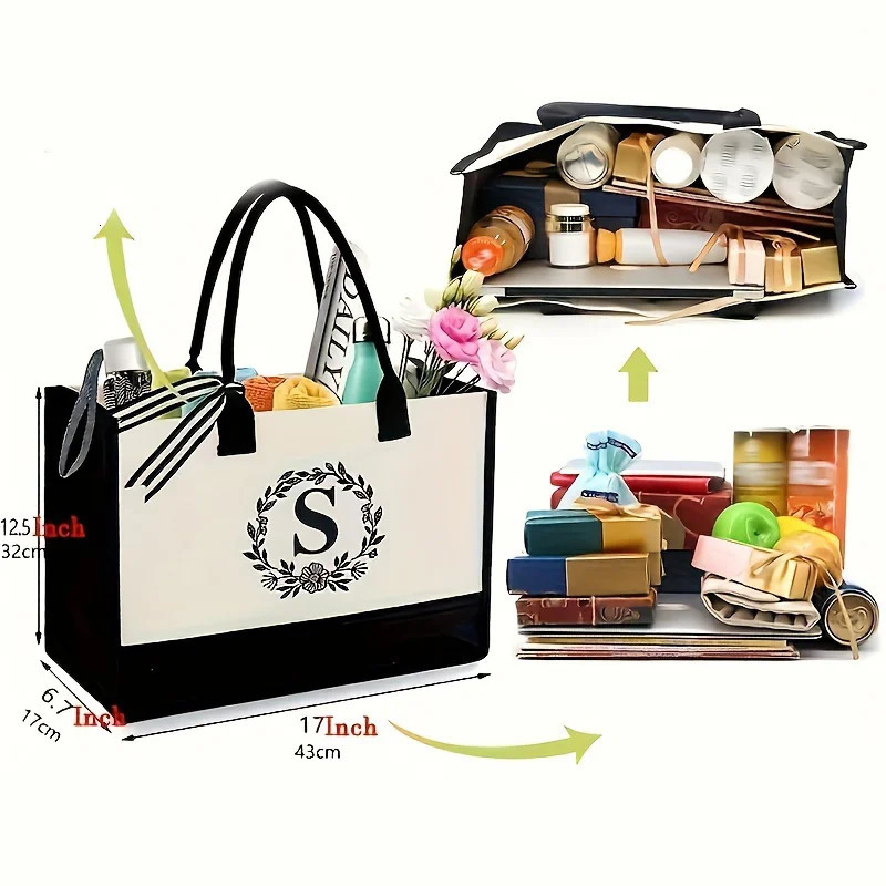 Ship from US Womens Letter Gift Handbag Personalized Initials Canvas Beach Bag Suitable for Wedding Festival Gifts Women 250227FBB