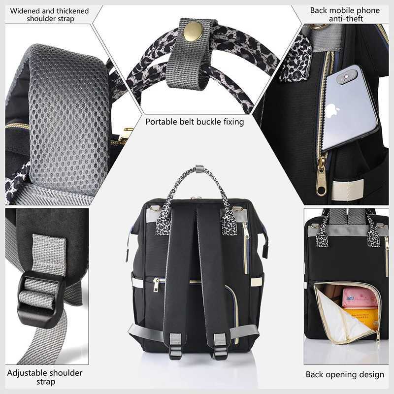 Diaper Bags New Original LEQUEEN Leopard Print Mommy Diaper Bags Baby Stroller Bag Large Capacity Nappy Backpack Mom Baby Nursing Bags Y250227WCXT