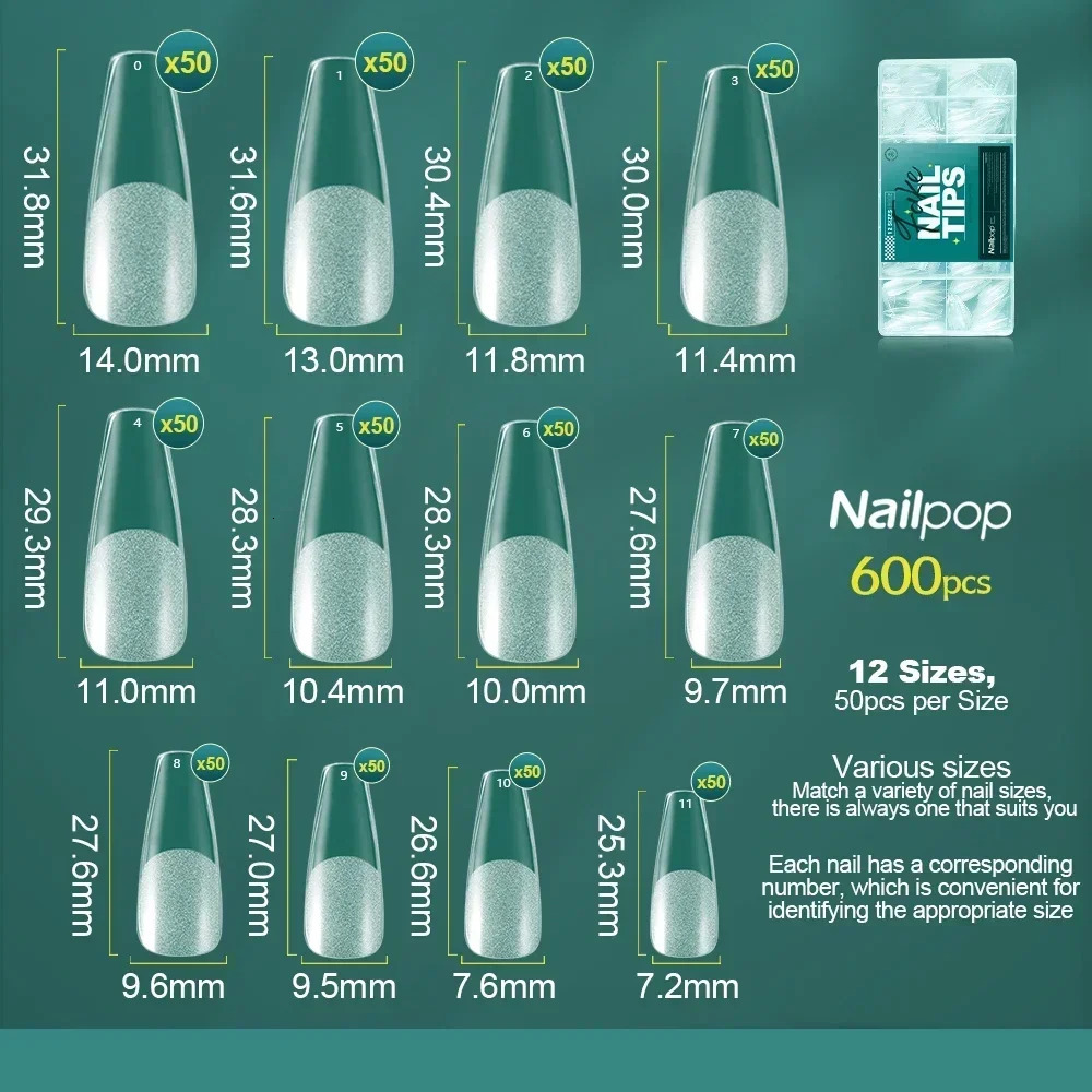 NAILPOP soft gel nail tip 600PCS pre buffered full cover Coffin almond oval semi matte X false 250217