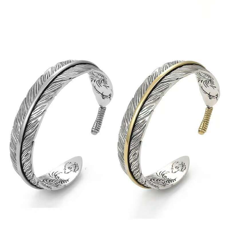 Tang patterned feather men's trendy personality, versatile bracelet with open mouth, hand jewelry accessories
