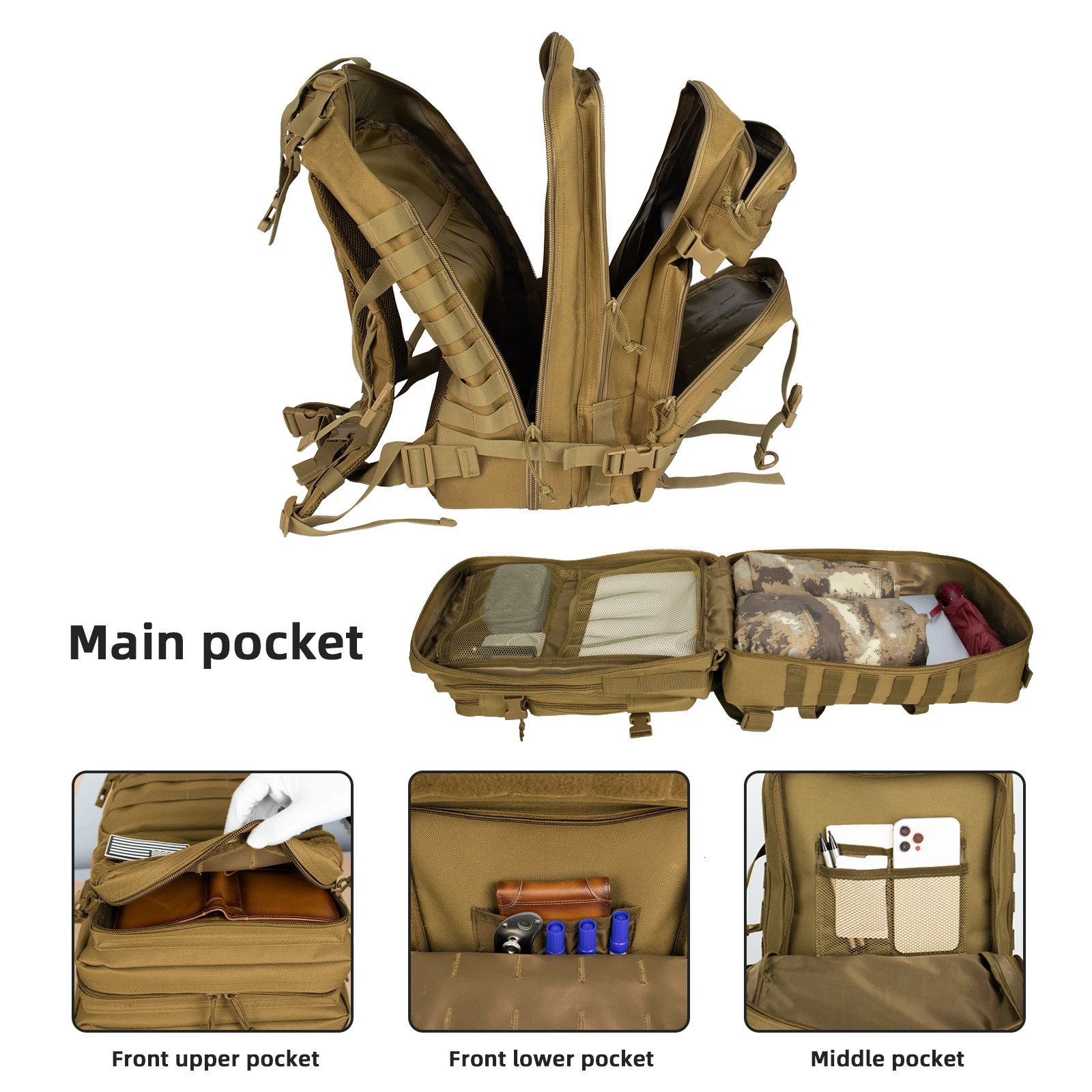 Ship from US 45L mens large tactical backpack military assault bag highland Molle Daypack 3day Bug Out Bag hiking camping 250227FBB
