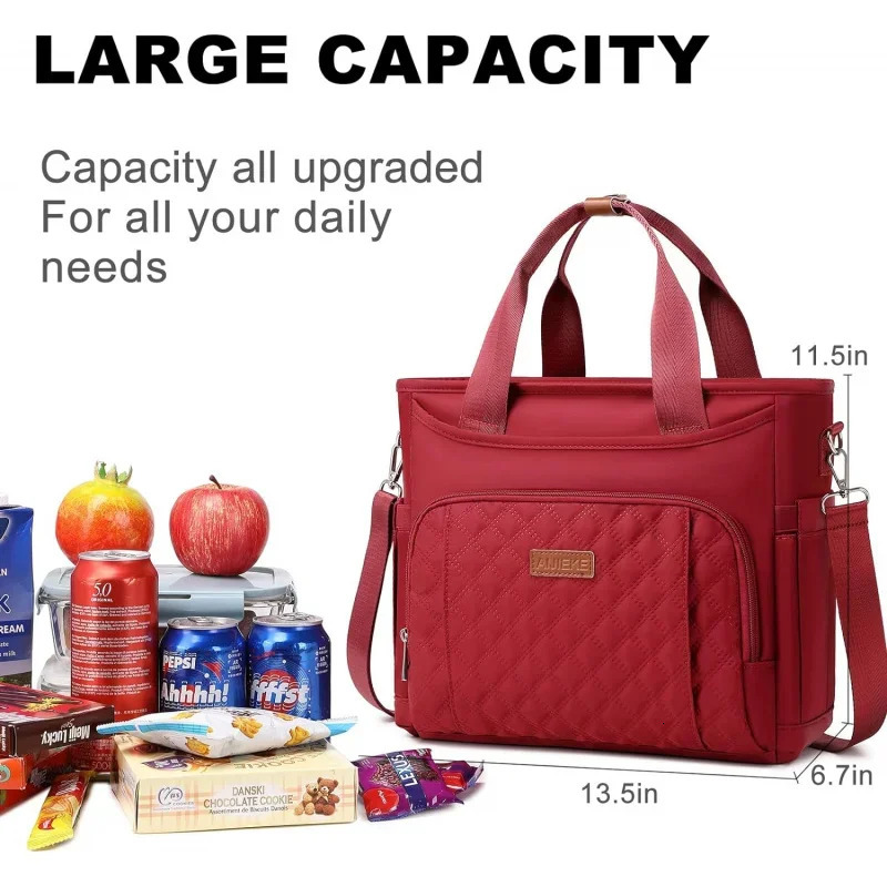 Ship from US Insulated lunch bag for women box type handbag work large leak proof cooler with detachable strap reusable adults 250227FBB