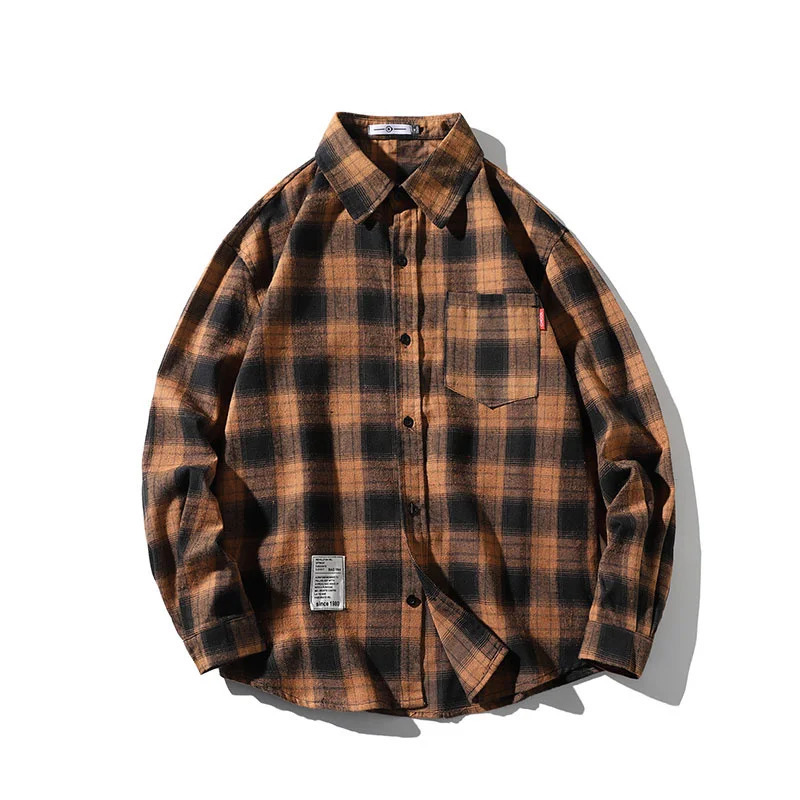 Spring Autumn Winter High Quality Casual Plaid Mens Loose Streetwear Longsleeved Shirt Retro Flannel Shirts Men 250226