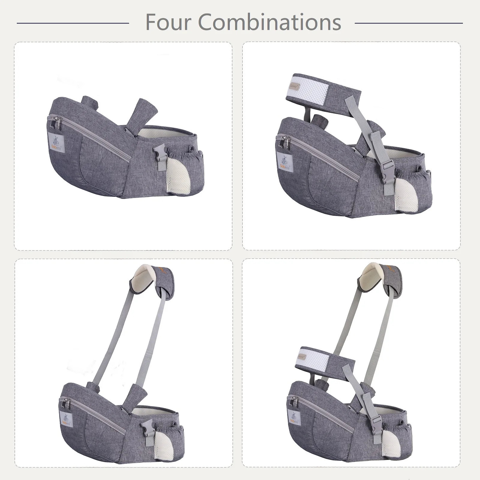 Grey baby a hip seat with large storage space which can be optionally equipped with mother shoulder straps and baby wa 250227