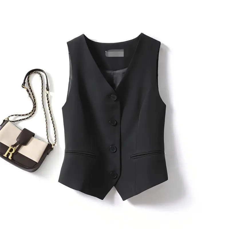 Suit Vests Women Simple Single Breasted Vneck Sleeveless Coats Daily Outwear Aesthetic Korean Style Slim Allmatch Trendy 250226