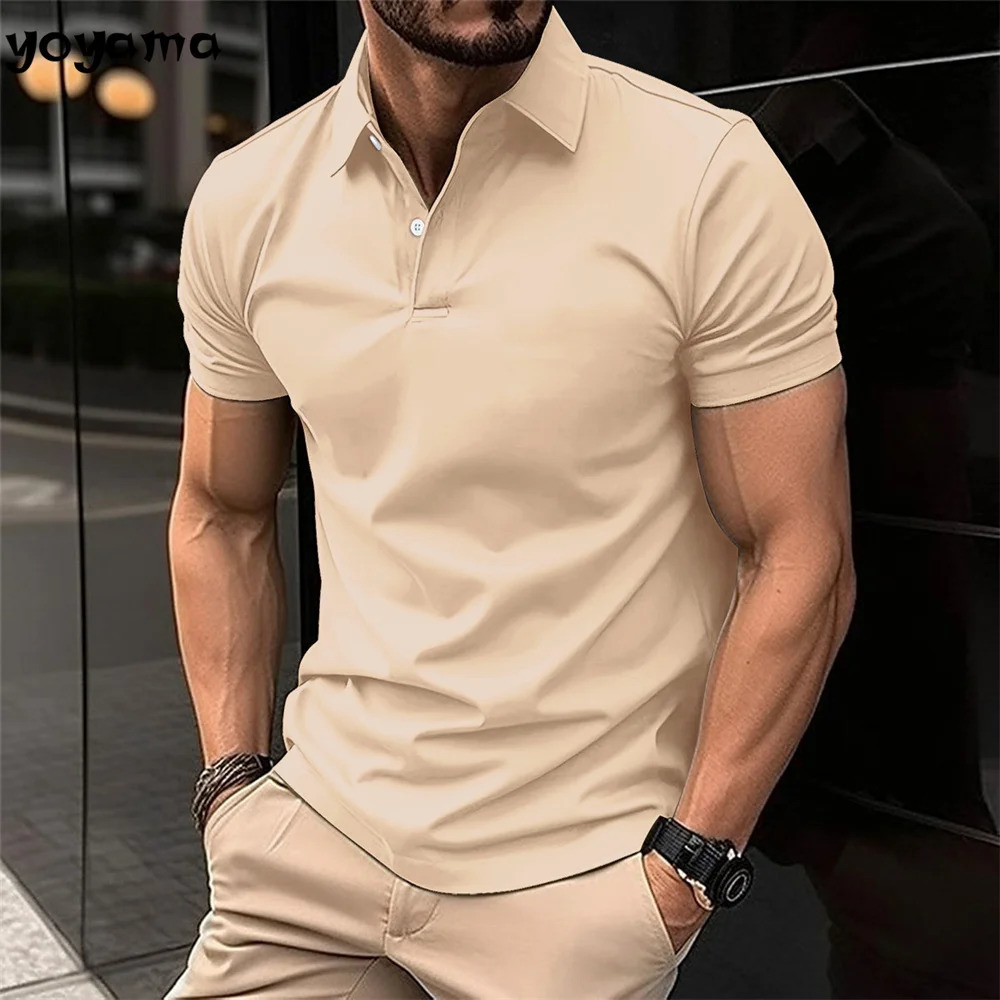 -Selling Mens Short-Sleeved Polo Shirt Lapel Button Solid Color Mens T-shirt Summer Casual Comfortable Golf Mens Clothing 250227