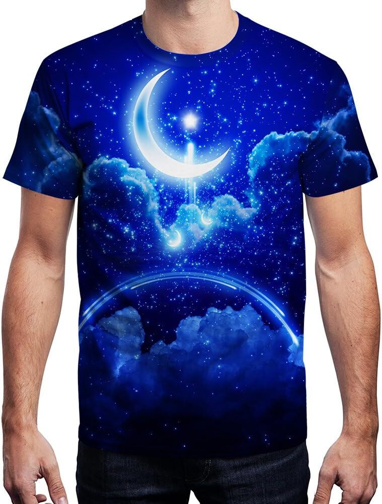 Mens T shirt Unisex 3D Graphic Print Shirts for Mens Women Casual Short Sleeve Tee Shirts Top tee Casual tops summer clothes Moon pattern