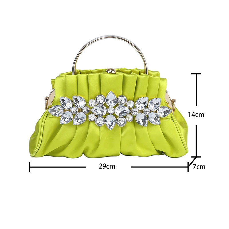Vintage Rhinestone pleated womens evening clutch bag elegant vintage banquet handbag sparkling formal wallet 250226