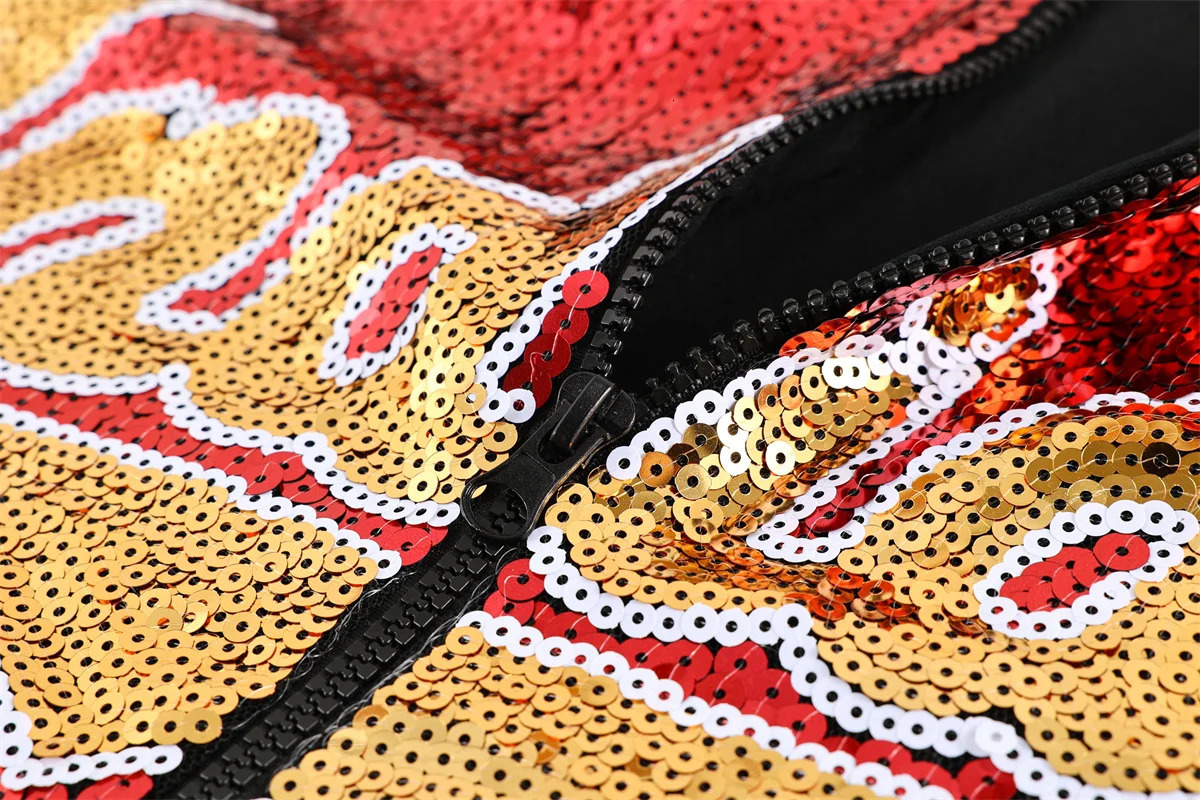 Autumn Patchwork Color Striped Streetwear Long Sleeve Cartoon Letter Sequins Jacket Hip Hop Round Neck Loose Womens Coats 250227
