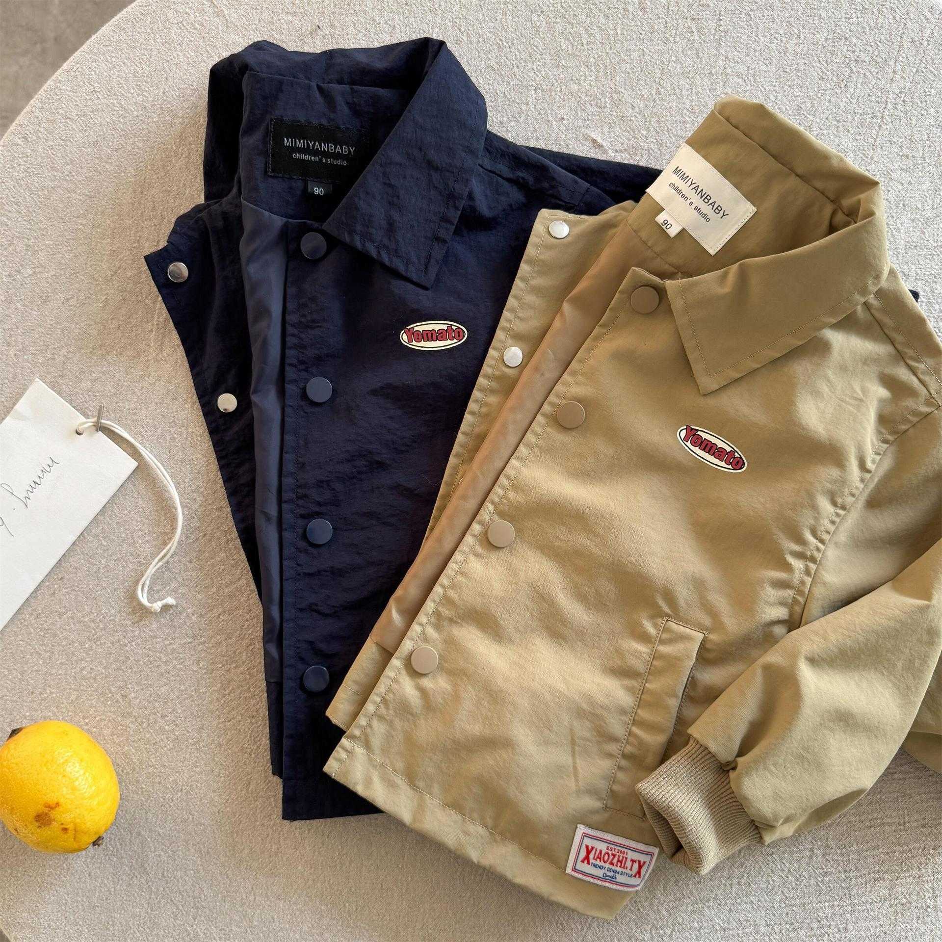 Jackets Lin Mama Childrens Jacket 2025 Spring and Autumn Boys Solid Color Jacket Baby Collar Spring and Autumn Shirt Girls Patchwork Baseball JacketY2