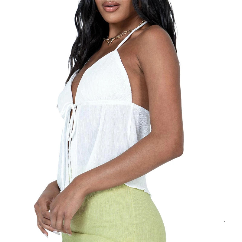 Sexy Summer Cami Top Bowknot LaceUp Sleeveless Cropped Vest Elegant Youth Clothes Women Fashion Off Shoulder 250227
