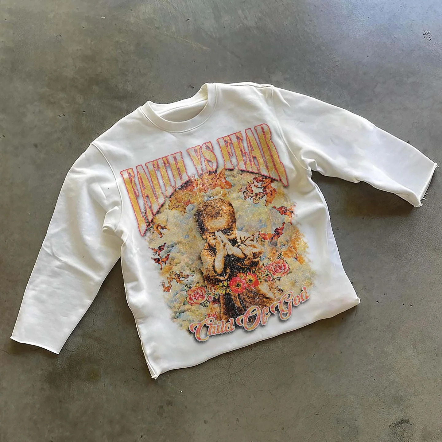 Classic Character Printed T-shirt Pure Cotton Oversized Long-sleeved Shirt Retro Street Casual Gothic Printed T-shirt Lovers 250227