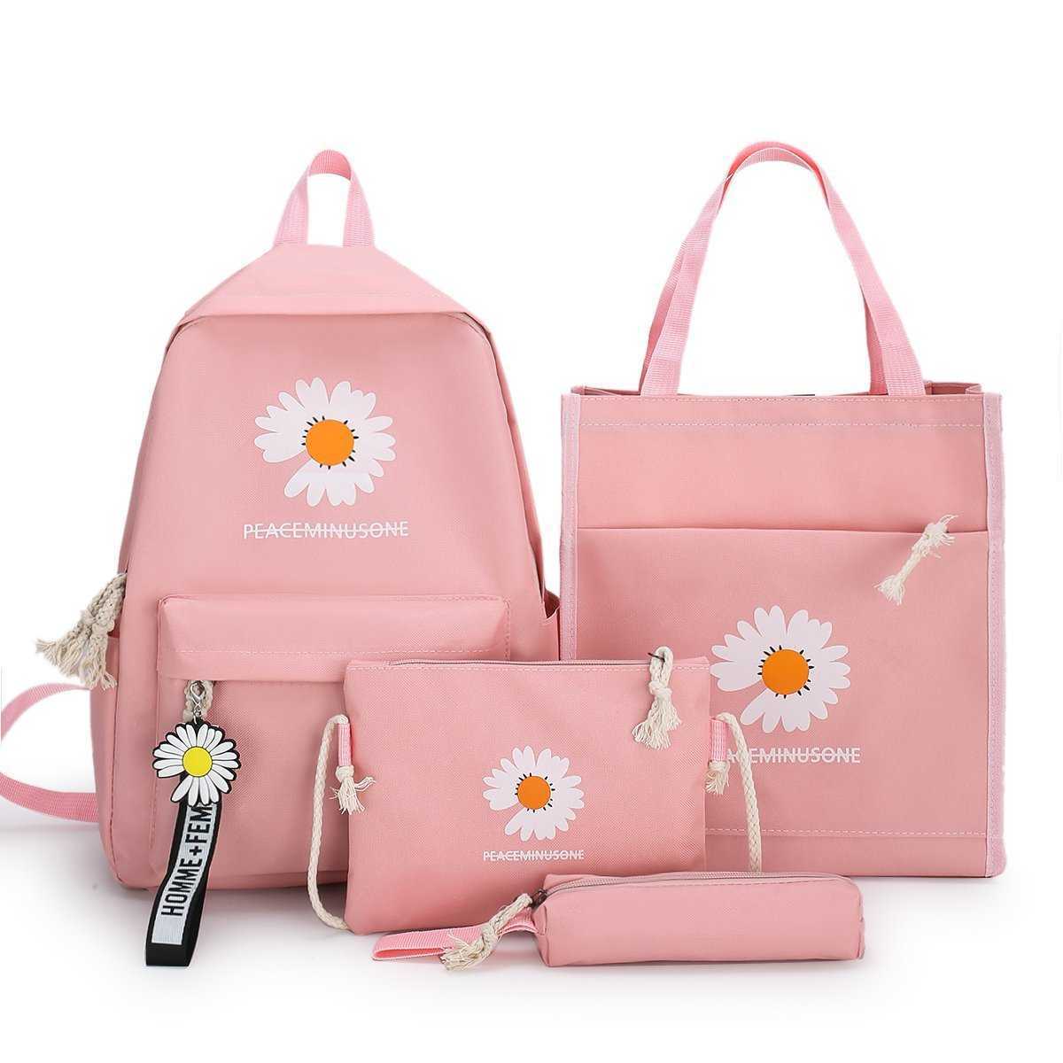 Junior High School Student Backpack Student Trend Large Capacity Four Piece Set Backpack Simple Backpack Lightweight For Girls Day Backpack Travel Bag