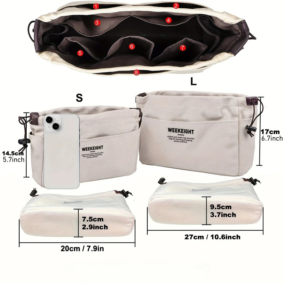 Ship from US Minimalist Casual Organizer Versatile Drawstring Insert Pouch For Tote Shoulder Bag 250227FBB