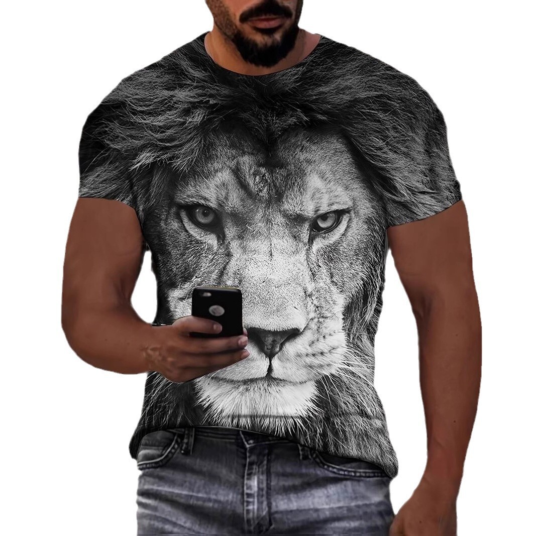 Designer's New Versatile And Trendy 2025 Men's Lion 3D Fashion Printed T-shirt With Free Shipping