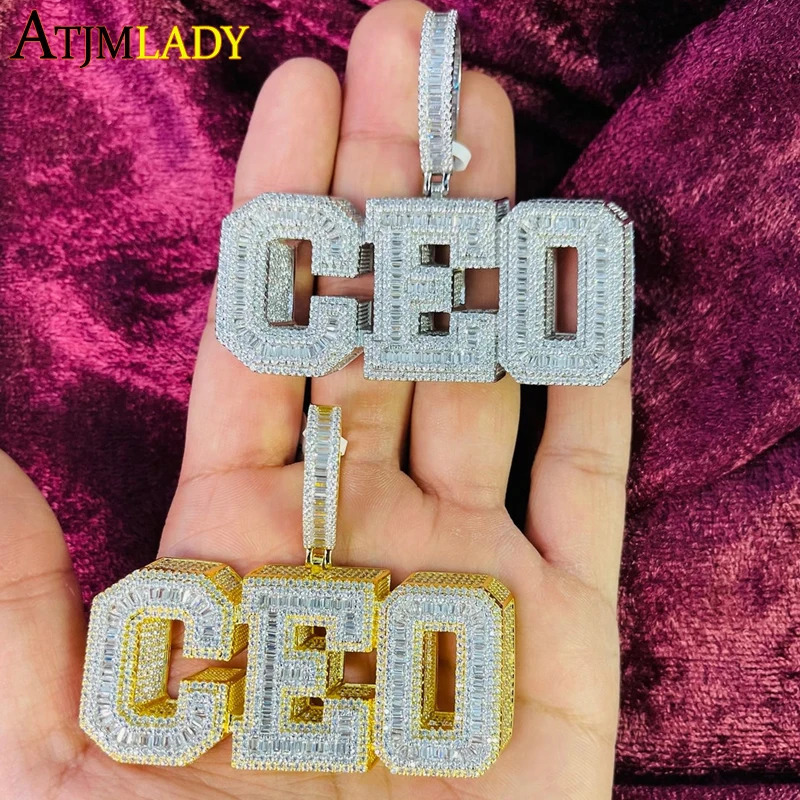 Bling Shadow CEO Letters Custom Initial Name Necklace Pendant Iced Out 5A Cubic Zircon Hiphop Cool Jewelry For Men Boy 250227