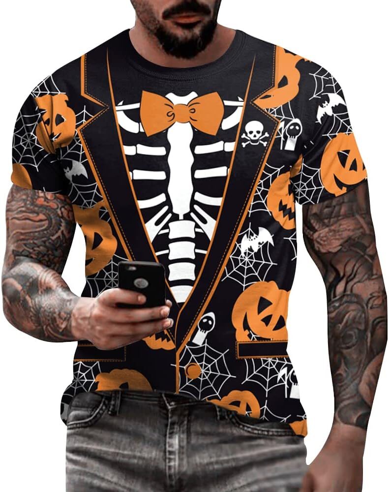Mens T shirt Men's Halloween T-Shirts 3D Skull Print Short Sleeve T-Shirt Casual Round Neck Novelty Street Fashion Shirts tee Casual tops summer