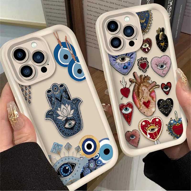 Evil Eye Art Love Heart Matte Phone Case For iPhone 16 15 14 13 12 11 Pro Max X XS X S Max XR SE 2020 7 8 Plus Silicone Cover Z250227