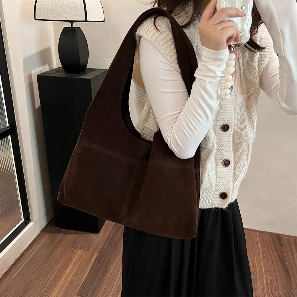 Ship from US Women Faux Suede Tote Bag Fashion Casual Shoulder Large Capacity Trendy Carrying Retro Handbag Shopper Crossbody Bags 250227FBB