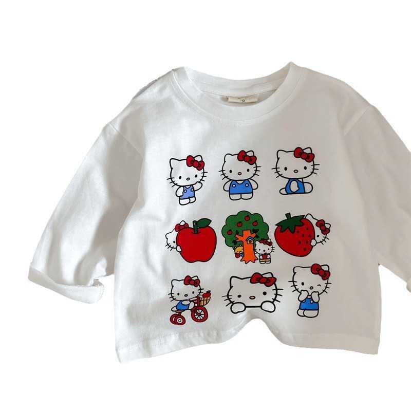 T-shirts Childrens T-shirt 2025 autumn new item for boys and girls ins cotton long sleeved T baby HELLO cat loose long sleeved base shirtY250227X9HI