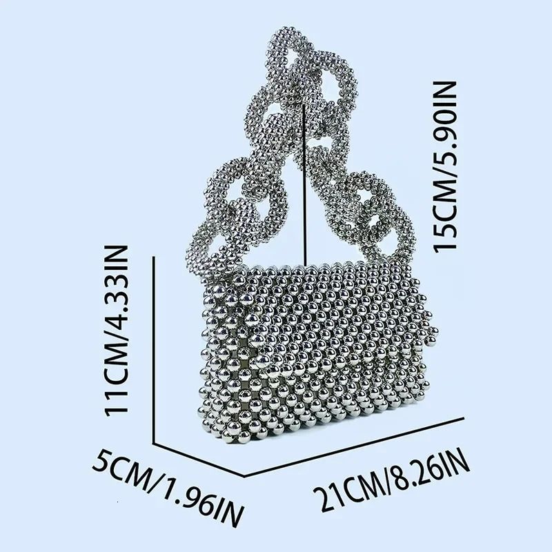 High quality silver acrylic bead night bag with ious n small square womens wedding party shoulder 250226