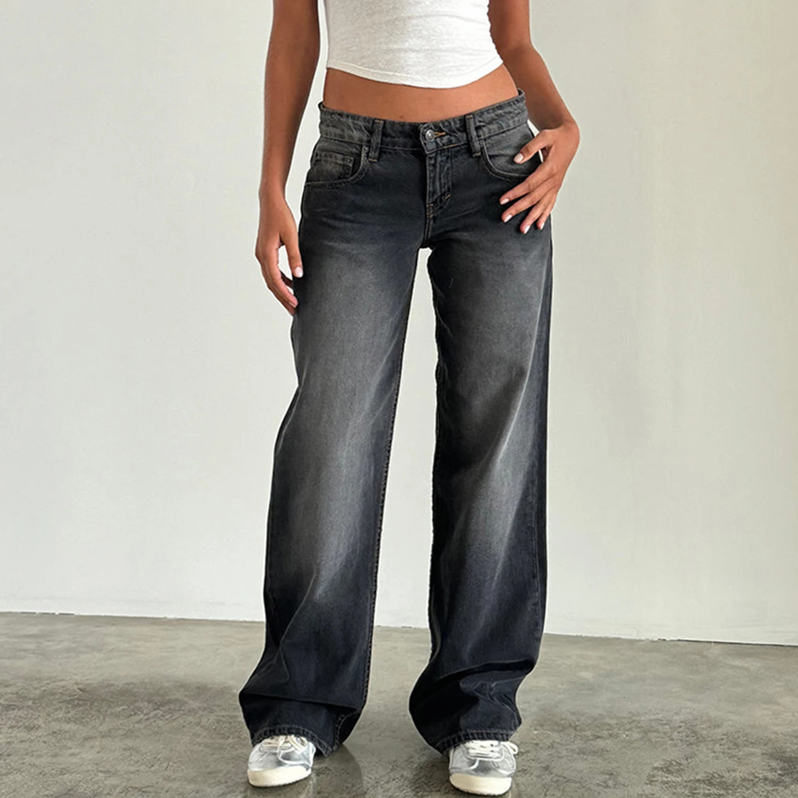 Women Wide Leg Jeans Casual High Waist Baggy Boyfriend Denim Pants Y2K Straight Streetwear Mom Trousers 250226