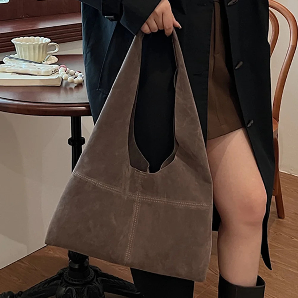 Ship from US Women Faux Suede Tote Bag Fashion Casual Shoulder Large Capacity Trendy Carrying Retro Handbag Shopper Crossbody Bags 250227FBB