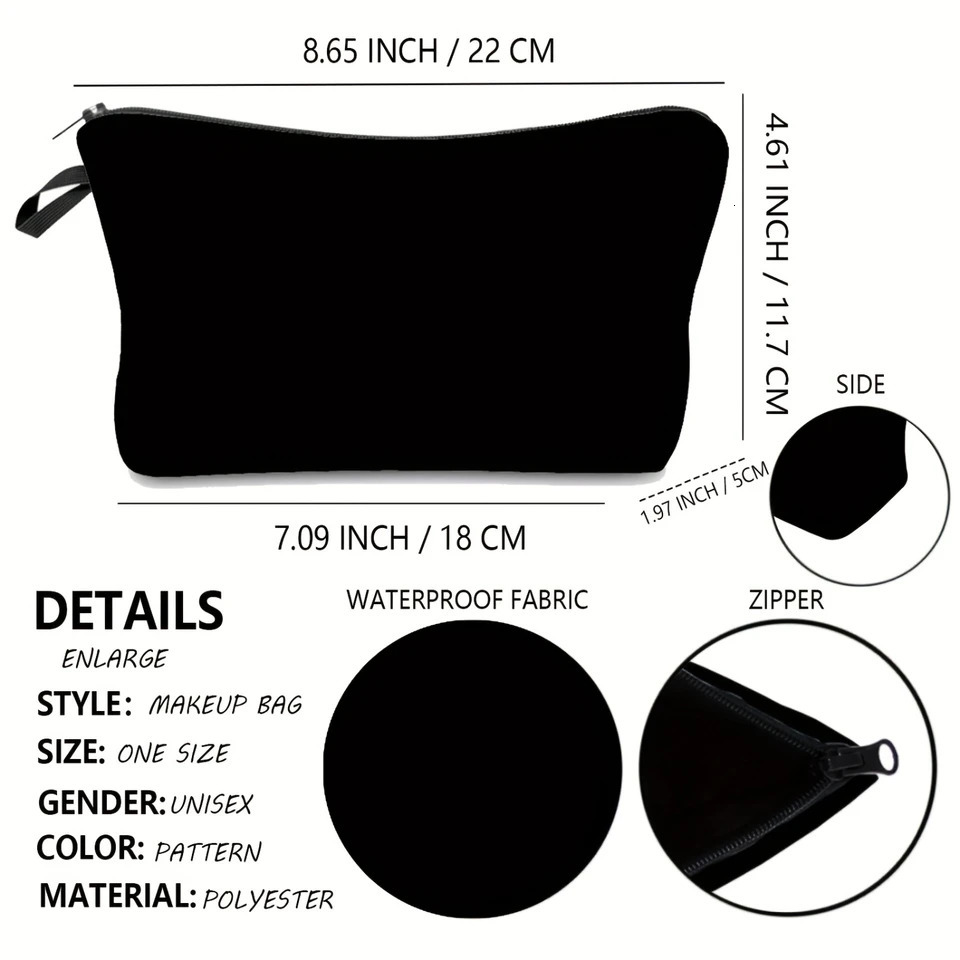 Ship from US Small Waterproof Cosmetic Bag Compact Travel Makeup Pouch for Women Perfect Toiletries and Beauty Sleek Black Color white 250227FBB