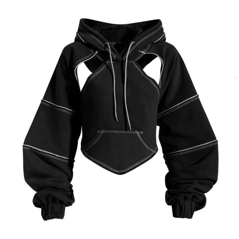 Color Blocking Bright e Decoration Women High Street Hoodies Y2K Clothes Haruku Hollow Out Back Lace-up Long Sleeve Tops