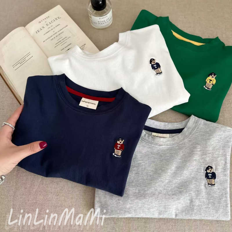 T-shirts 100% pure cotton childrens T-shirt 2025 Spring and Autumn Edition trendy childrens brand top teddy bear baby cartoon base shirt trendy styleY