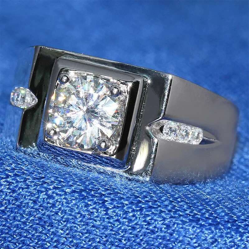 Solitaire male Sterg sier 0.6ct AAAAA CZ Diamant Engagement Jewelry Wedding Rings for Men Finger ring