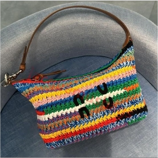 Designer Rainbow Tote Bag Crochet Tote Bag Crossbody Weave Hobo Beach Bag Summer School Handbag Shoulder Beach Travel Handbags