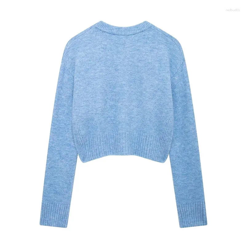 Women's Knits Women Fashion Solid Single Breasted Knitted Sweater Vintage O-Neck Long Sleeves Female Chic Lady Tops Out