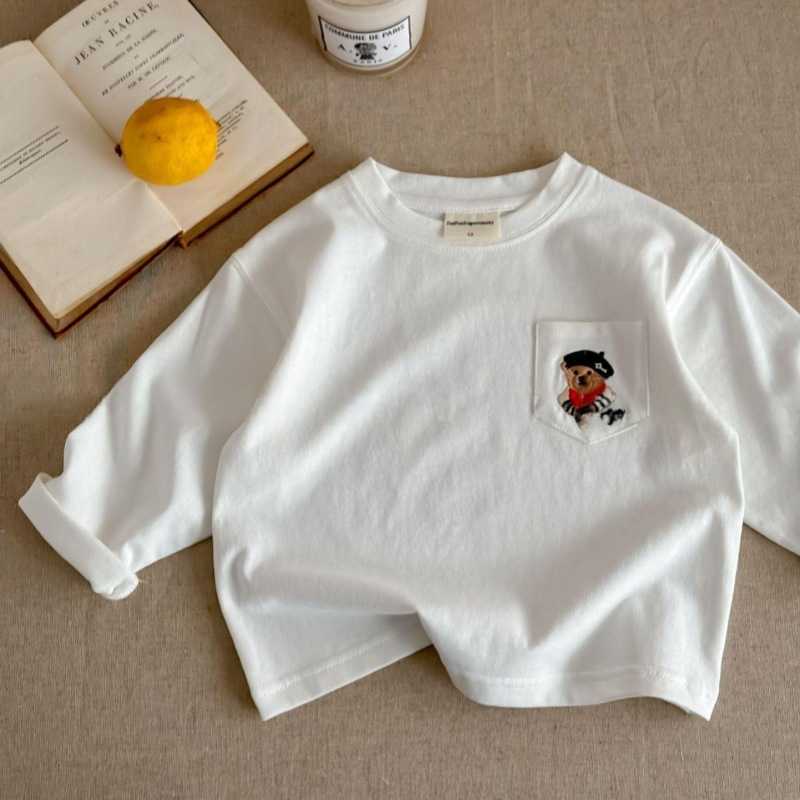 T-shirts Childrens long sleeved t-shirt cartoon teddy bear boys new base shirt Korean version 1-6 baby round neck top Spring new productY250227MXBG